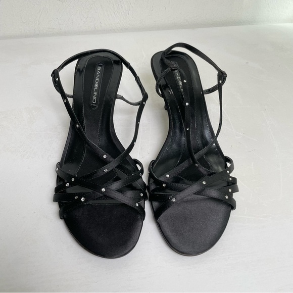 Vintage 90s Y2K strappy rhinestone satin slingback kitten heels 8 - Picture 5 of 11